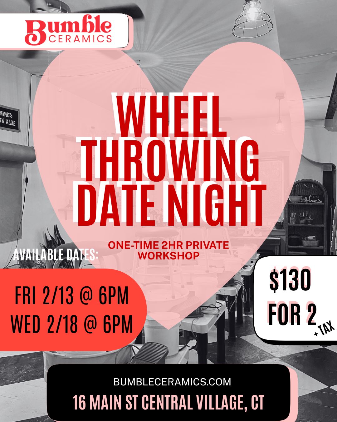 Wheel Throwing Workshop: date night (2 adults)