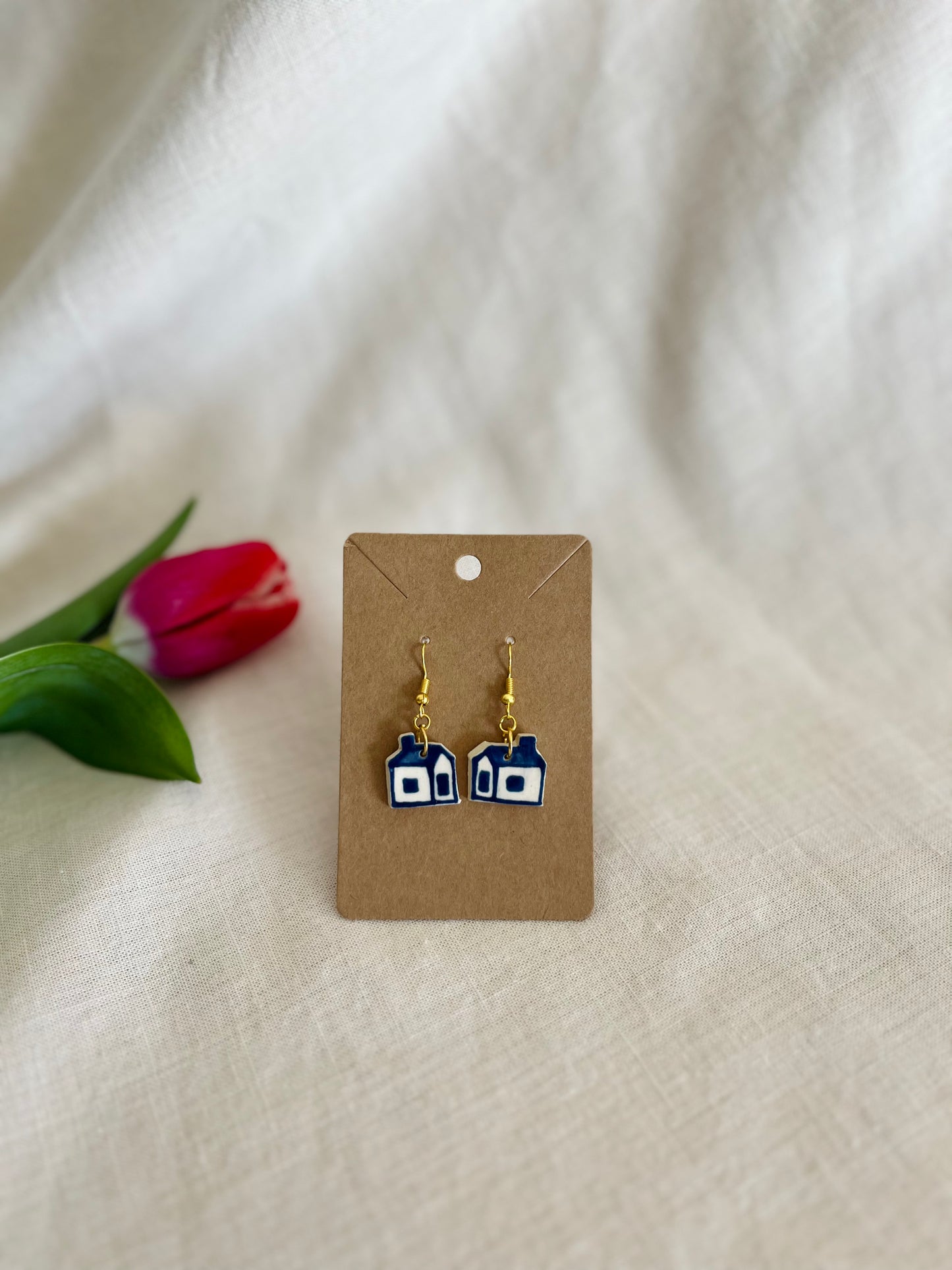 Earrings: houses (dangle)
