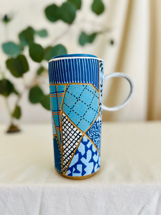 Patchwork Blues Travel Mug