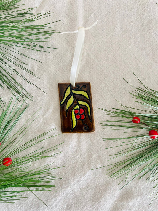 Ornament: stained glass holly