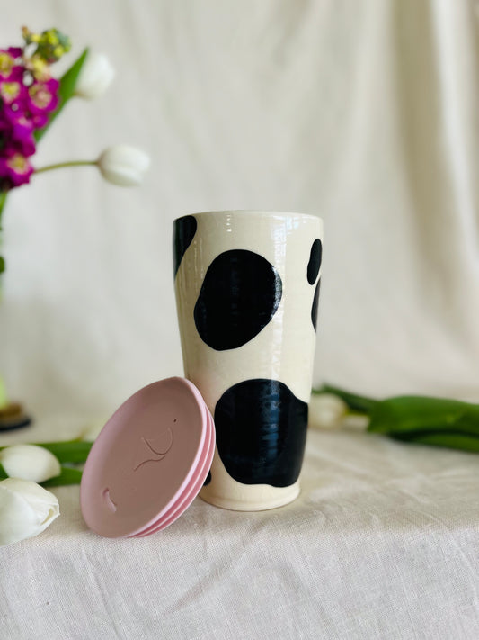 Cow Travel Cup: pink or gray lid