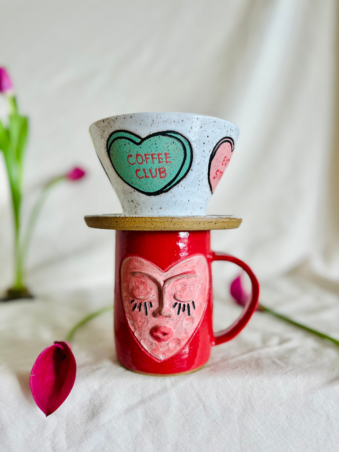 Coffee Pour Over: conversation hearts