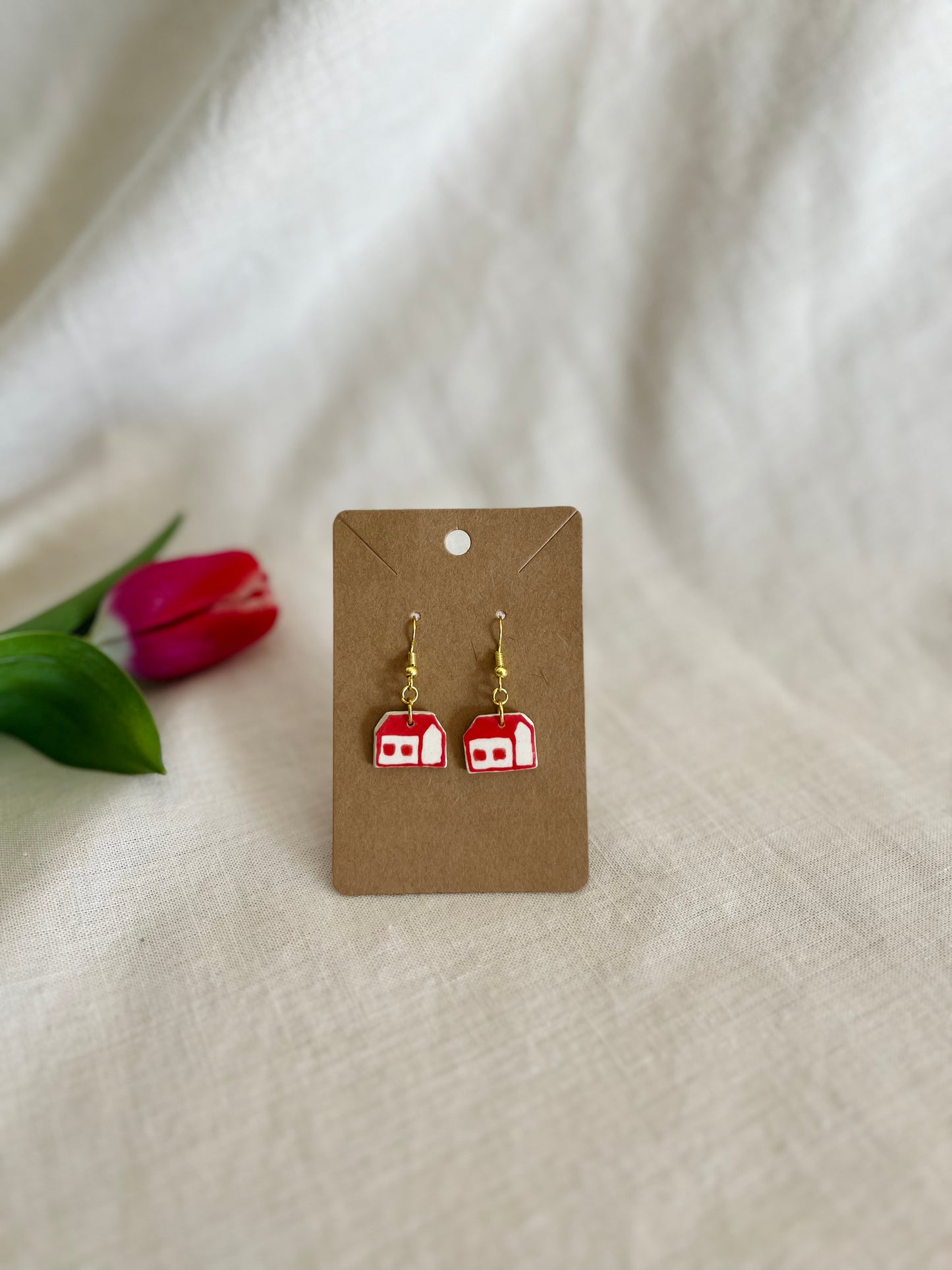 Earrings: houses (dangle)