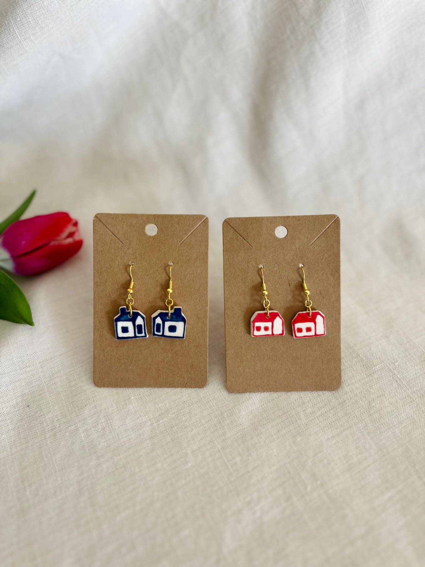 Earrings: houses (dangle)