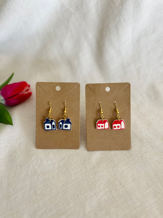 Earrings: houses (dangle)