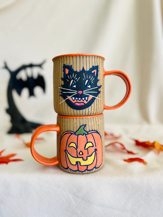 Black Cat + Pumpkin Mug