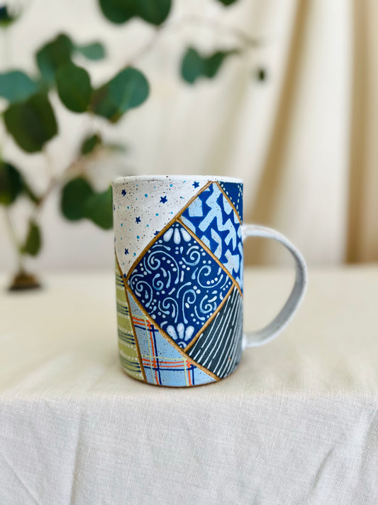 Patchwork Blues Mug 4 *not food safe*