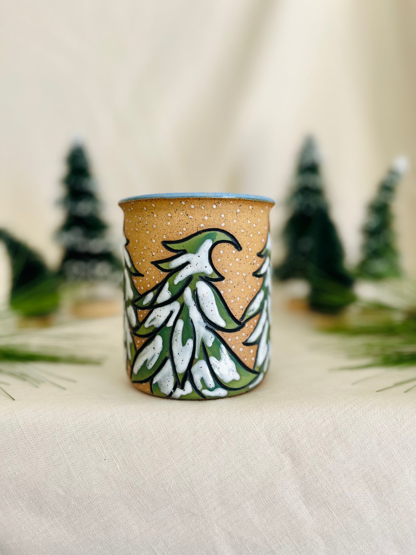 Snowy Forest Mug: frosted blue
