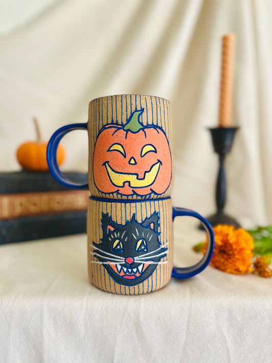 Black Cat + Pumpkin Mug