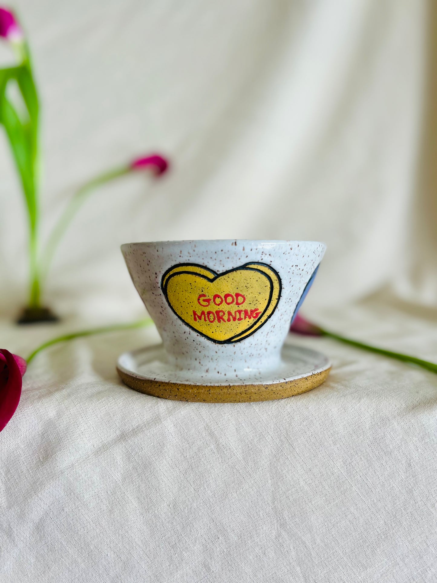 Coffee Pour Over: conversation hearts