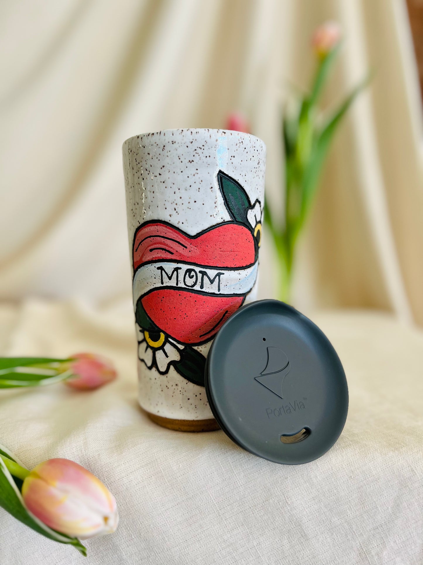 Heart Mom Travel Cup- white
