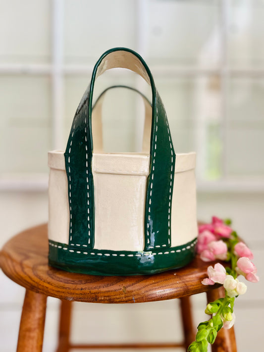Tote Bag Vase: medium green