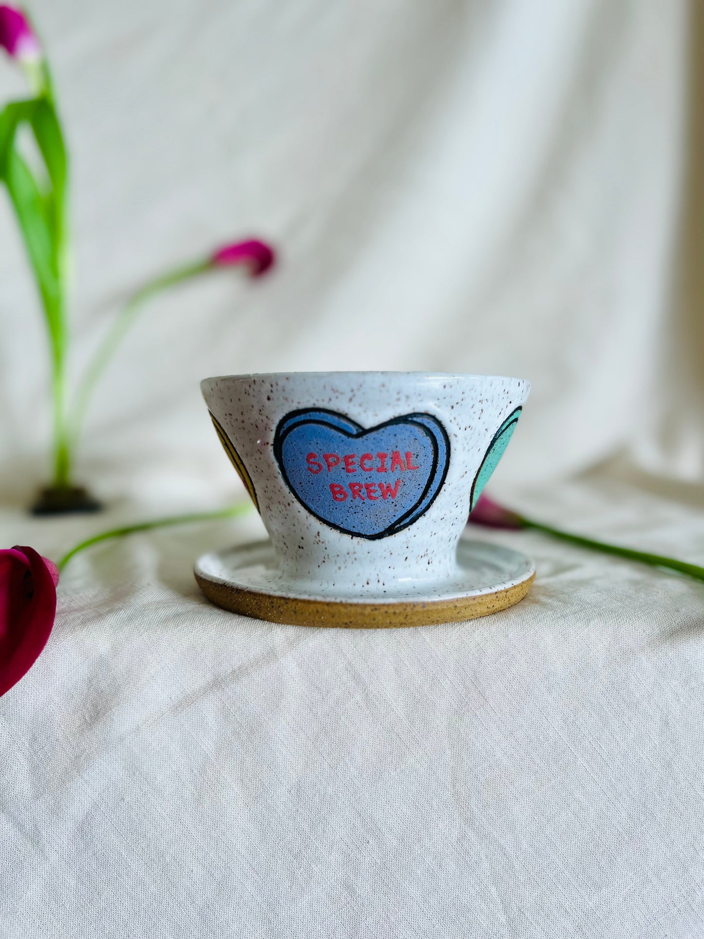 Coffee Pour Over: conversation hearts