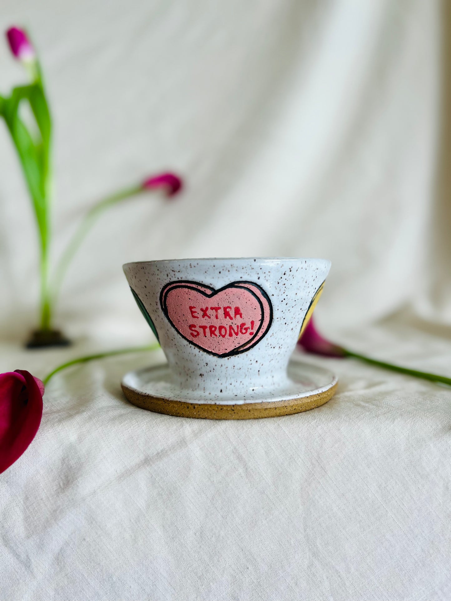 Coffee Pour Over: conversation hearts