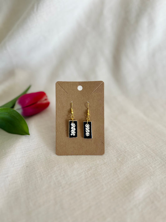 Earrings: black scalloped (dangle)